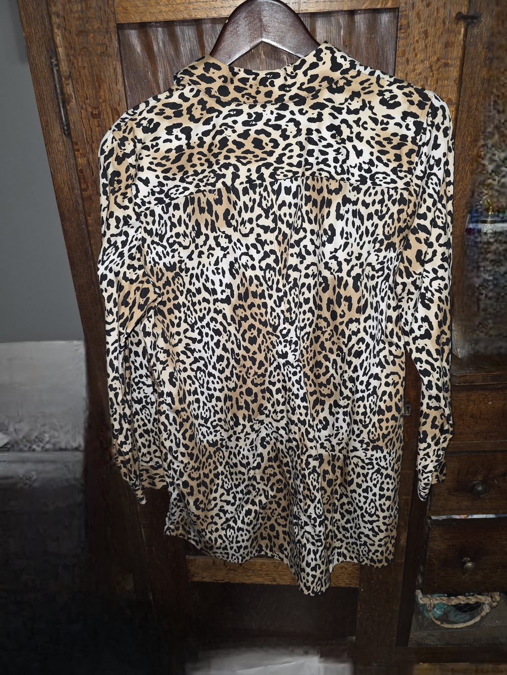 Chico's Animal Print Button-Up Blouse in Black and Tan